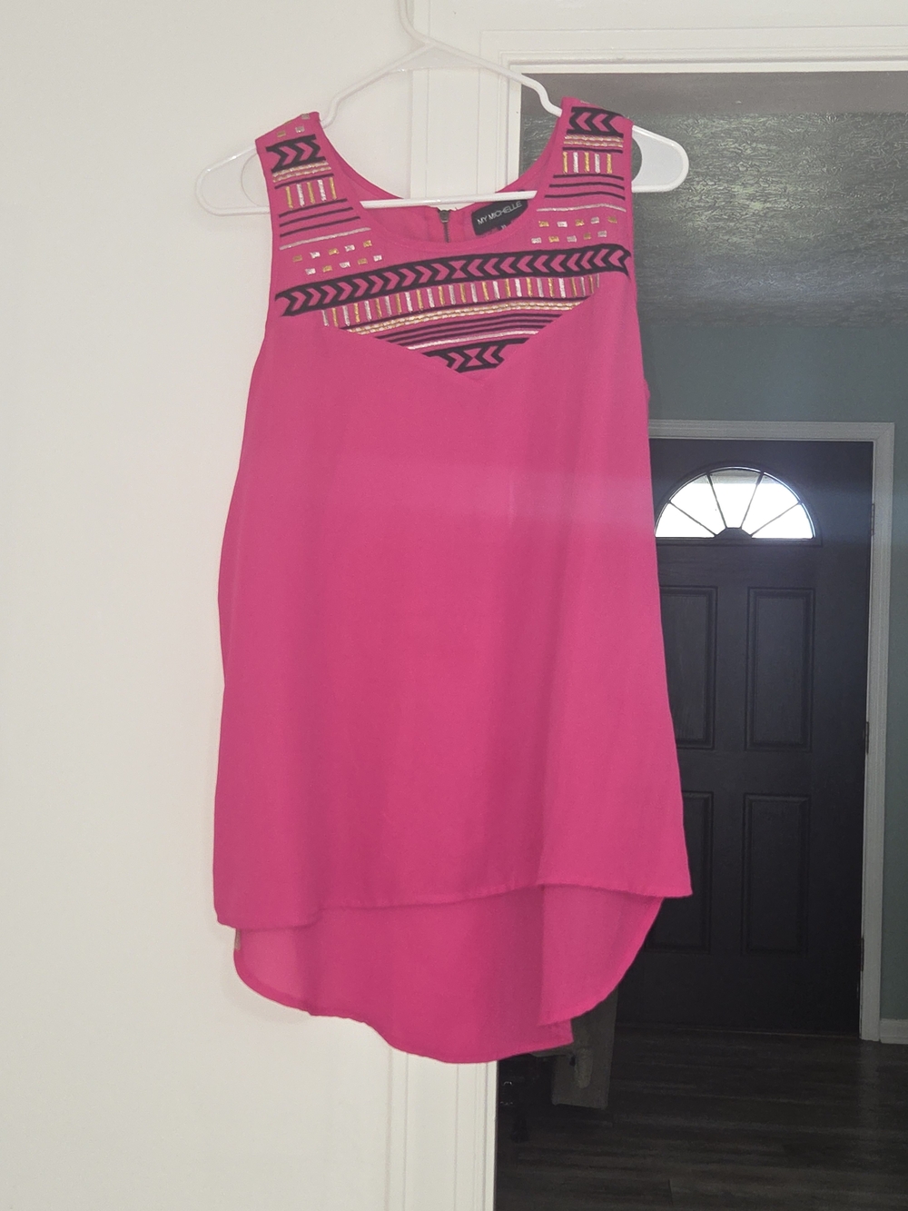 My Michelle Hot Pink Embroidered High-Low Tank Dress